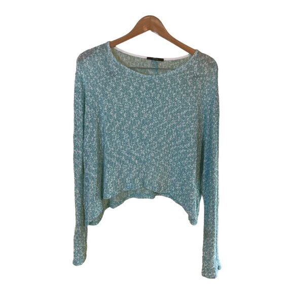 Soprano Womens Cropped Top Knit Large Turquoise White Long Sleeve Cottagecore - Picture 2 of 9